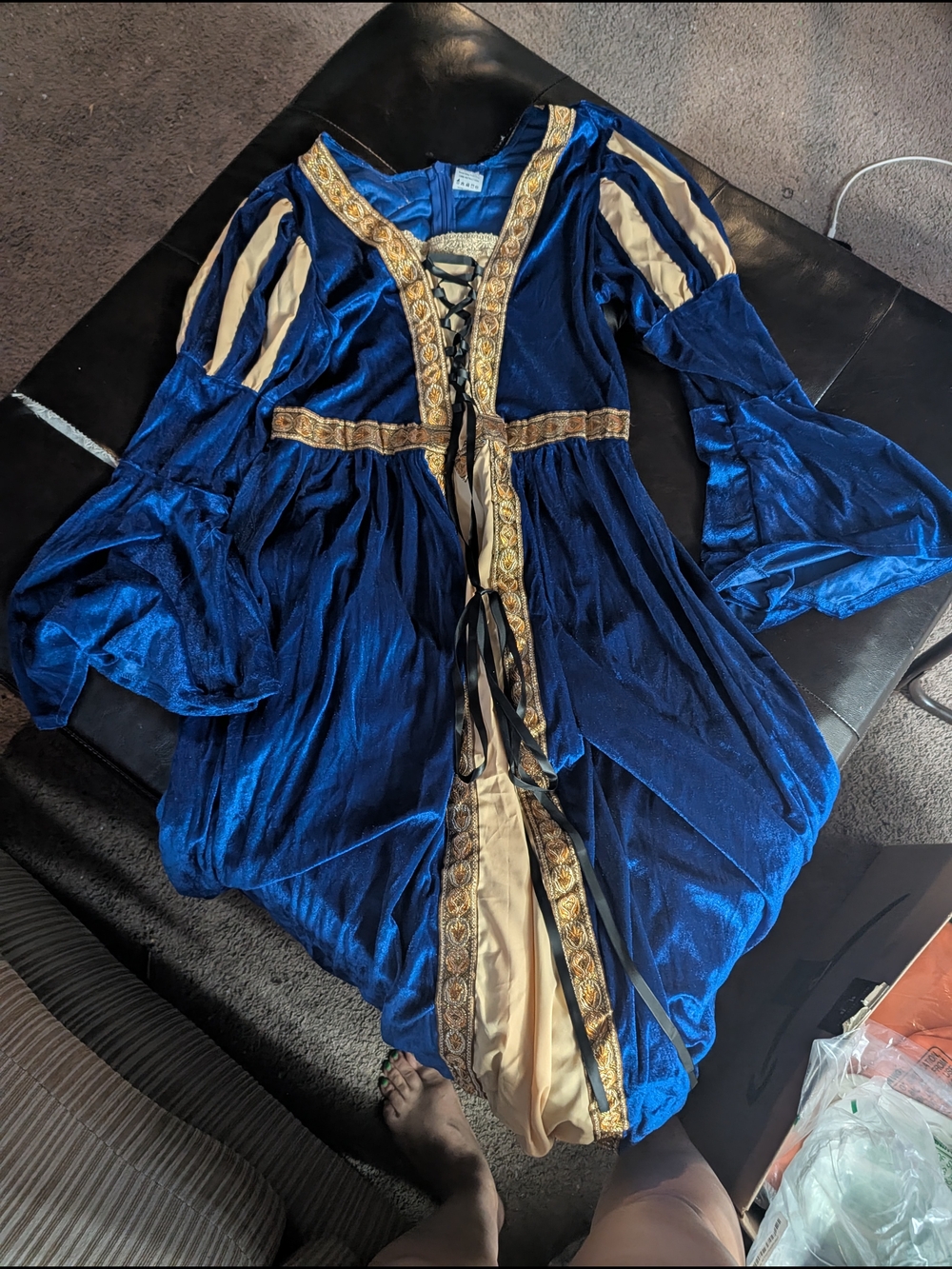 Women’s Royal Blue Velvet Medieval Coat with Gold Trim